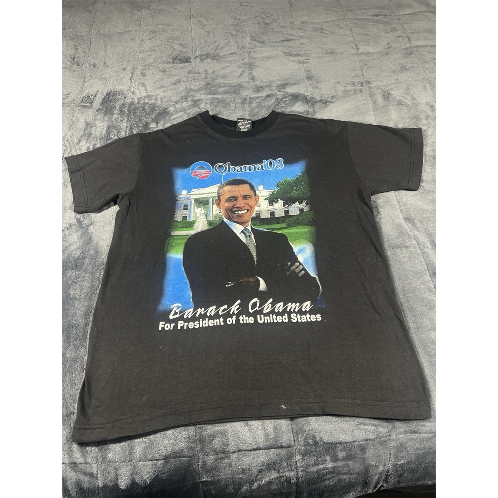 Barack Obama T-Shirt Adult M Our Time For Change Has Come! 2008 Black VTG‎ Y2K